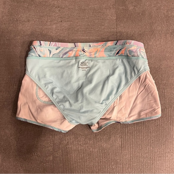 Athleta Girl Large Purple and Orange Athletic Shorts Vibrant Design Size 12 - Picture 4 of 6